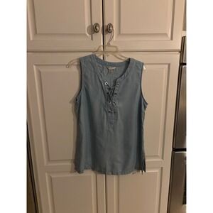 Tommy Bahama Womens Blue Tencel Lyocell Lace Up Sleeveless Blouse Top Size M